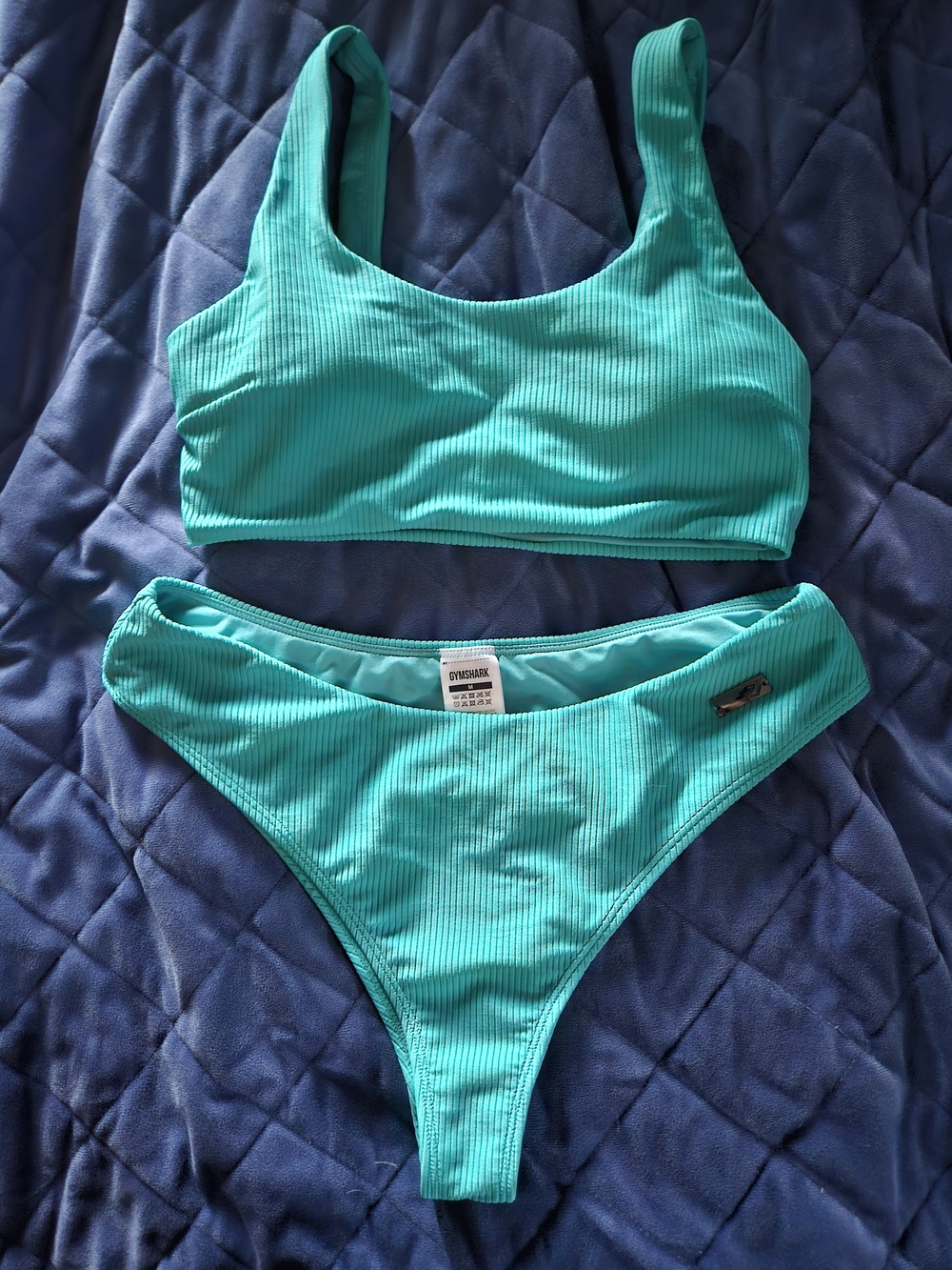 Gymshark Teal Ribbed Scoop Bikini Set